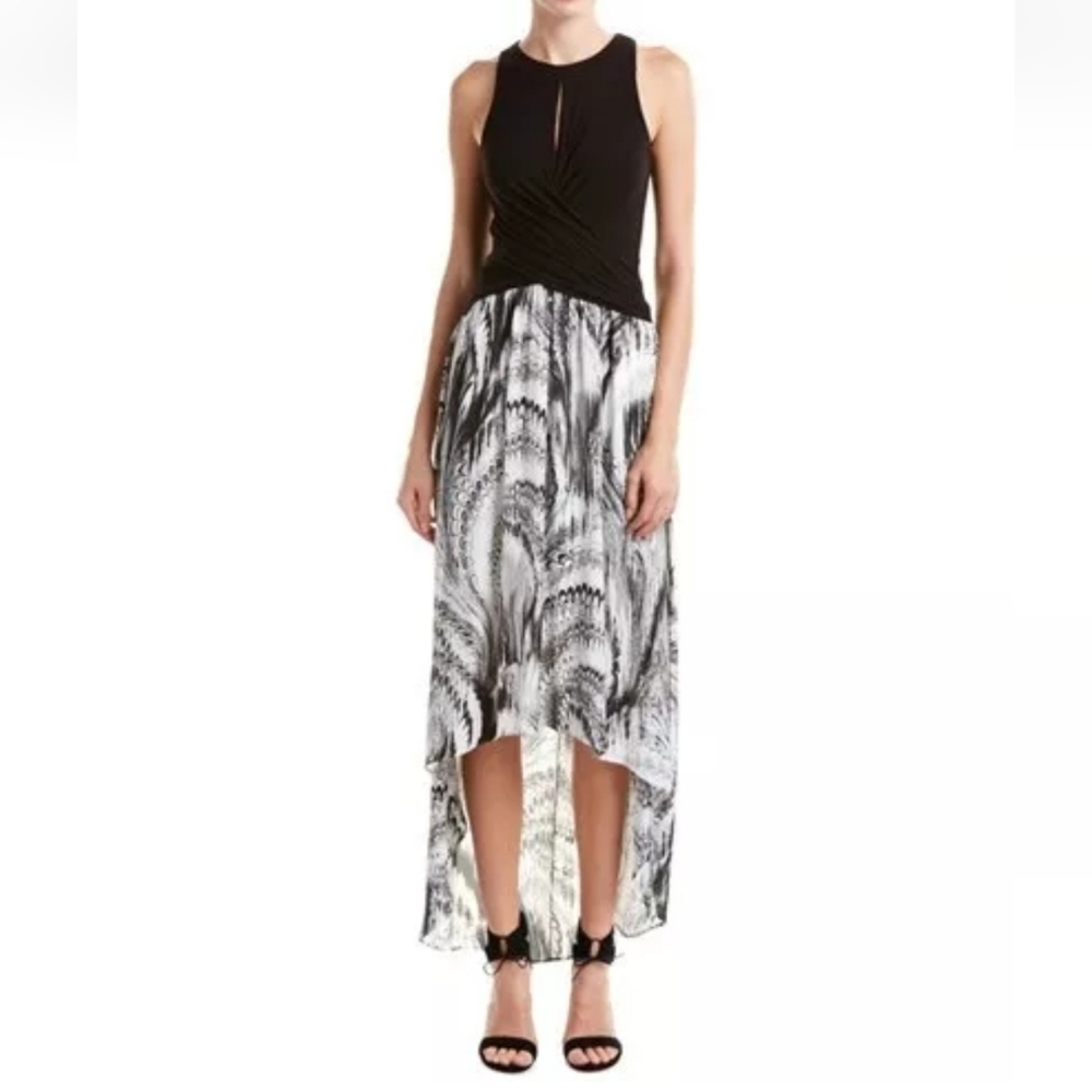 Bailey 44 NWOT XS Grumeti River Maxi Dress High Low Black White Graphic Ruched - Picture 2 of 15